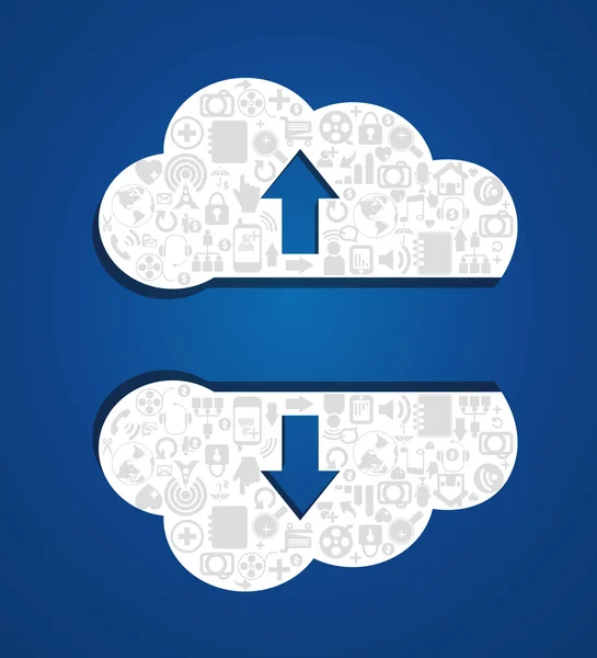 Upload-Download cloud .Cloud hosting para redes sociales . — Vector de stock