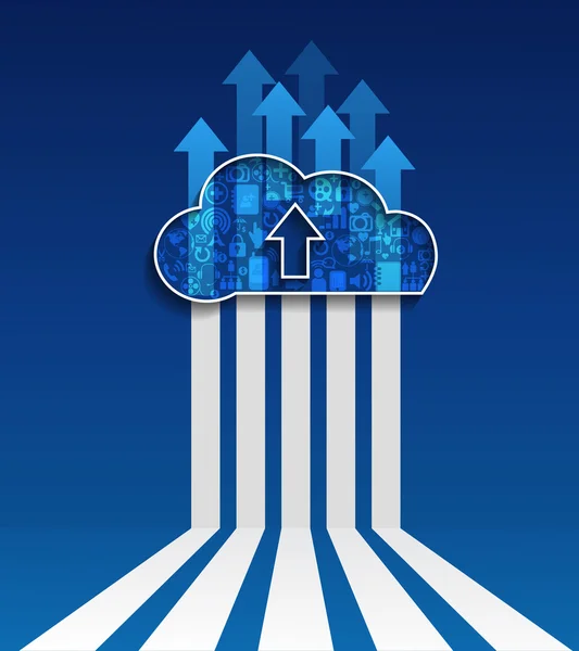 Subir nube .Cloud hosting para fondo de red social . — Vector de stock