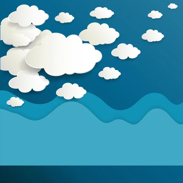 Diseño de nubes de papel blanco sobre fondo de cielo azul . — Vector de stock