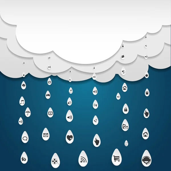 Computación en la nube con icono en gotas de lluvia — Archivo Imágenes Vectoriales