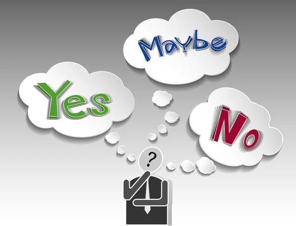 Biznesmen myślenia o "tak lub nie, a może".concept wybór. — Wektor stockowy