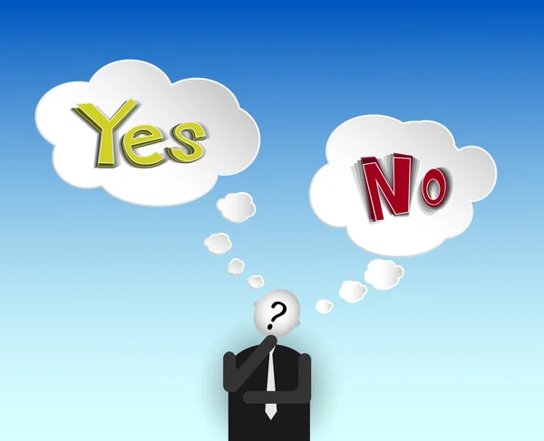 Homme d'affaires réfléchissant à "oui ou non". Concept de choix . — Image vectorielle