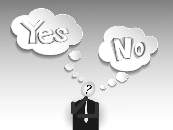Homme d'affaires réfléchissant à "oui ou non". Concept de choix . — Image vectorielle