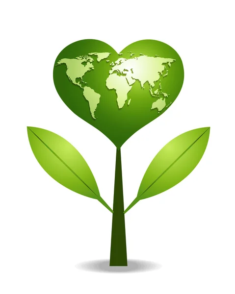 Map.save zielone serce drzewa .earth koncepcja ziemi — Wektor stockowy