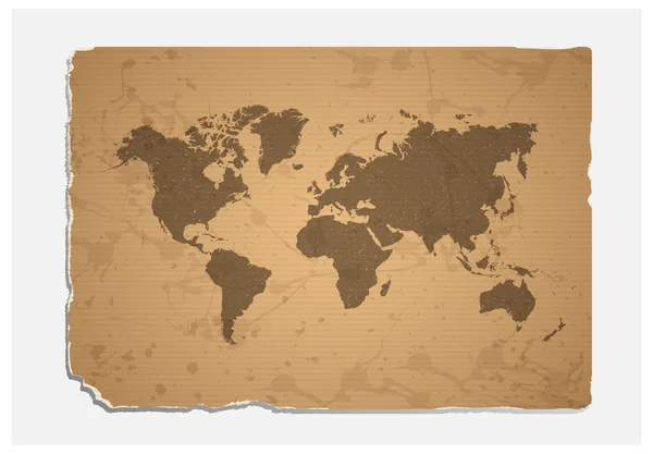 Vektor-Weltkarte auf leerem Grunge-Papier — Stockvektor