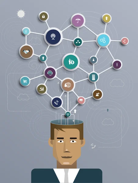 Üzletember összeköt-val társadalmi hálózat, kommunikáció, a globális számítógép-hálózatok — Stock Vector