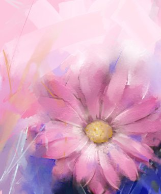Pink flower oil painting clipart