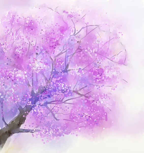 Malarstwa abstrakcyjnego drzewo w kwiecie z różowe kwiaty — Zdjęcie stockowe