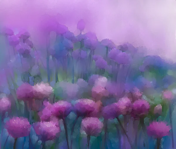 Cebuli fioletowy kwiat. Malarstwo olejne. Cyfrowy obraz streszczenie. — Zdjęcie stockowe
