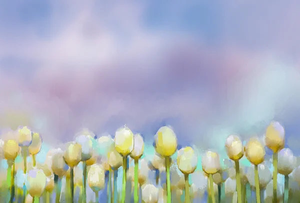 郁金香花油画。抽象的花鸟画 — 图库照片