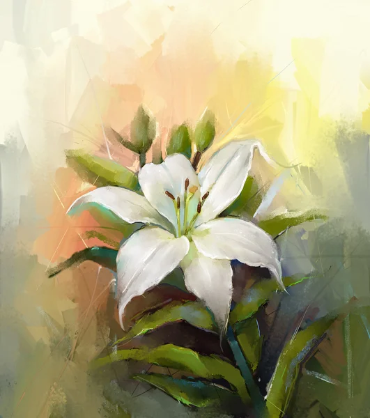 Lirio blanco flor.Flower pintura al óleo — Foto de Stock