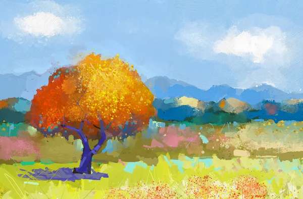 Obraz olejny kolorowy krajobraz wsi. Obraz olejny pola kwiatów na płótnie. — Zdjęcie stockowe