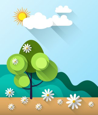 Kağıt çiçekler ile soyut bahar kartı arka plan