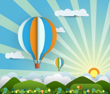 Sunshine-bulut ve tasarım alanı olan açık mavi renkli balon ile soyut kağıt