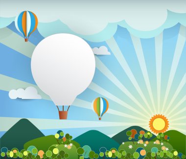 Sunshine-gökkuşağı-tepe-bulut-balon ile soyut kağıt