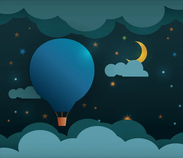 Abstrakte Papier-Heißluftballon und Mond mit Sternen — Stockvektor