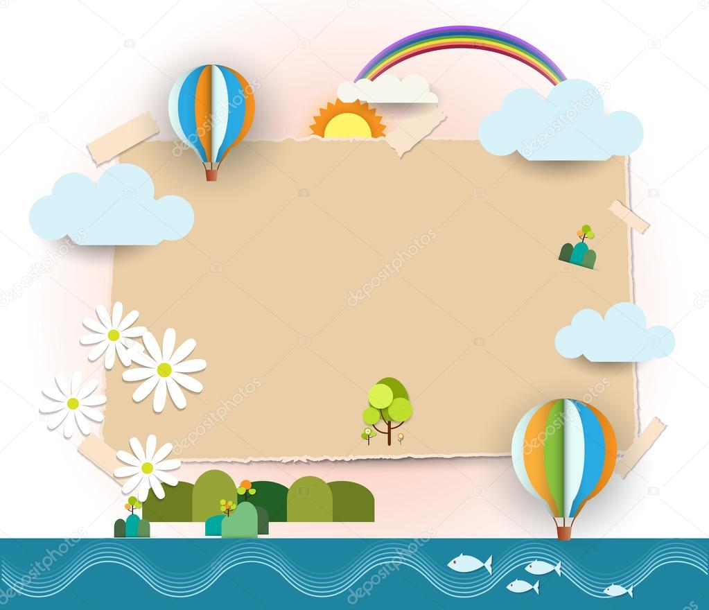 Abstract paper cut-Blank paper notes background -space for text  post it notes.Travel and tourism concept.