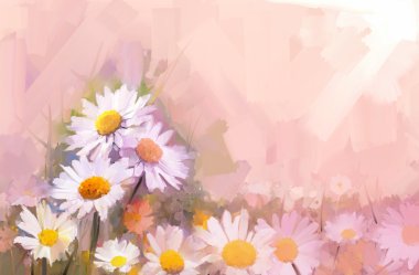 Gerbera çiçek Yağlıboya Resim. Arka plan için yumuşak renkli çiçekler