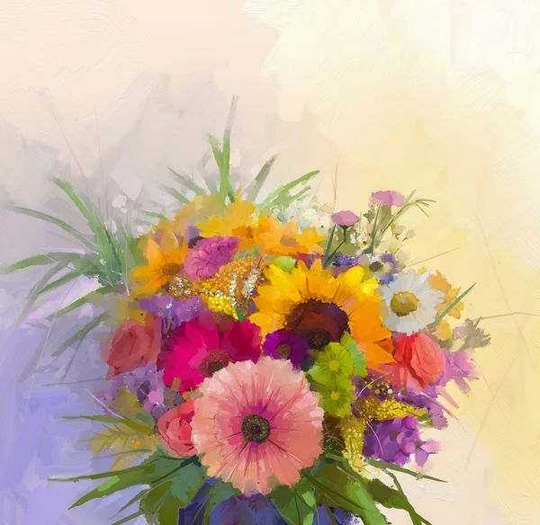 Ваза з натюрмортом букет квітів. Картина маслом — стокове фото
