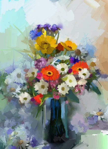 Vase with still life a bouquet of flowers. Oil painting — Stock Photo, Image