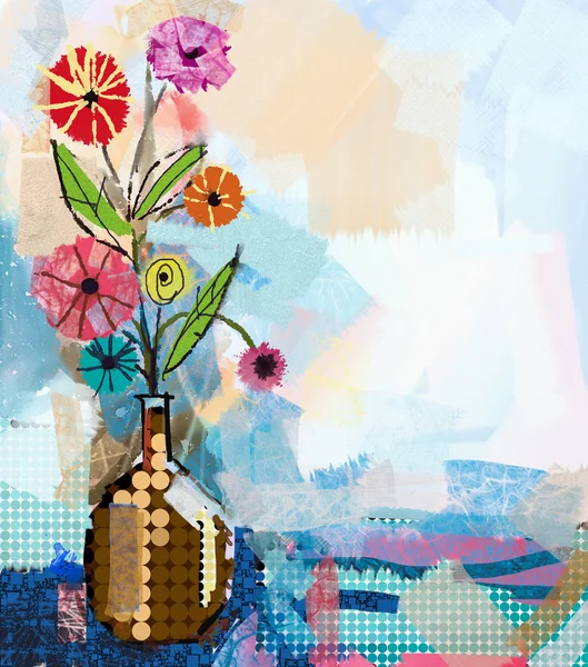 Absztrakt festészet virágok és vegyes technika művészeti háttér — Stock Fotó