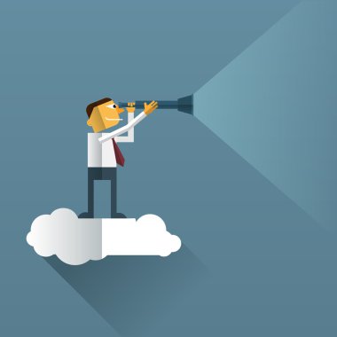 Businessman on cloud and looking with telescope clipart