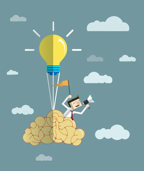 Businessman -Balloon- brain with light bulb. — Stock Vector