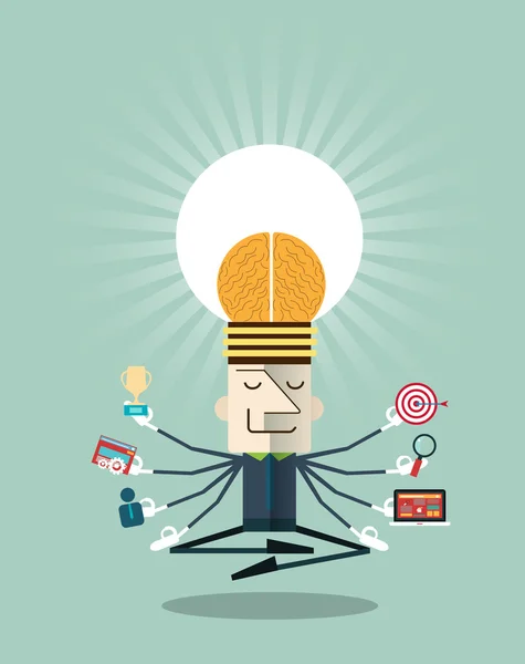 Illustration of businessman meditating with multitasking — Stock Vector