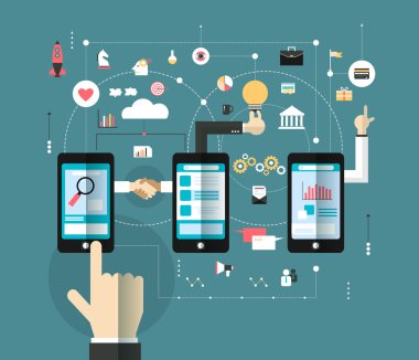 İş adamı el smartphone ile çevrimiçi boşluk bağlamak