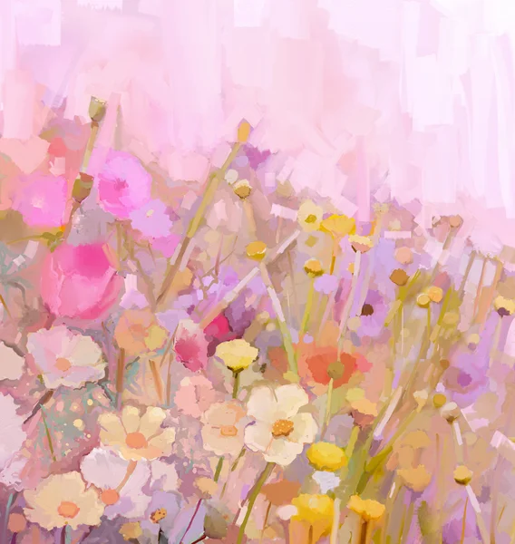 Flowers field oil painting in soft color and blur style — Stock Photo, Image