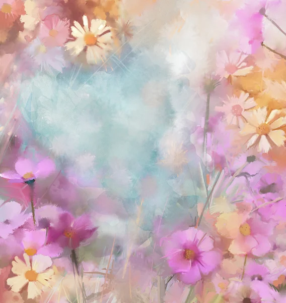 花の油絵, ビンテージ, グランジ背景 — ストック写真