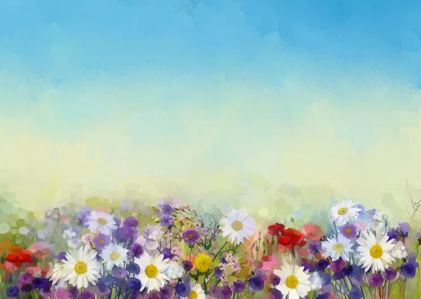 Oil painting flowers in soft color and blur style for background — Stock Photo, Image