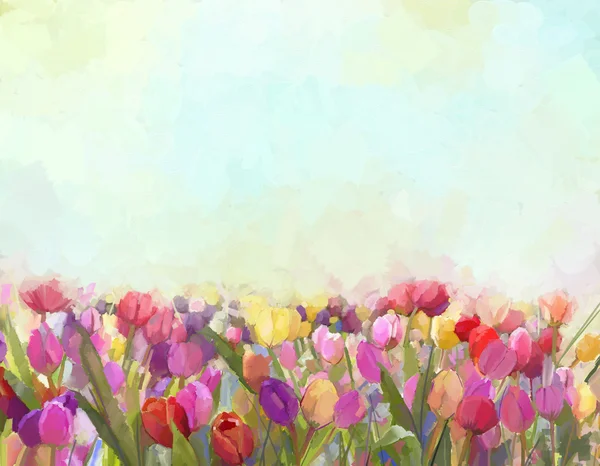 Pintura al óleo Tulipanes flores en los prados — Foto de Stock