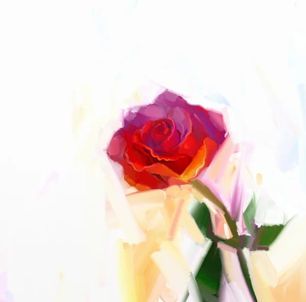 Abstract red rose flower with green leaf oil painting Stock Image