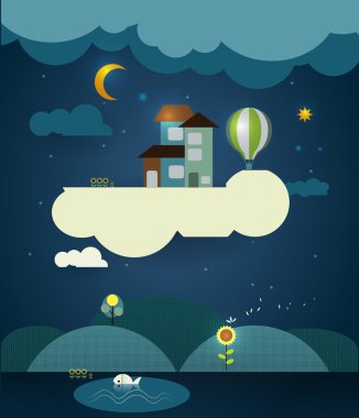 Soyut kağıt kesiği, fantezi evim, güzel evim - ay yıldız