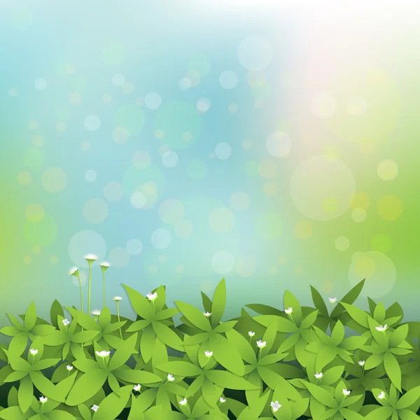 Feuilles vertes sans couture avec peu de fond de fleur blanche — Image vectorielle