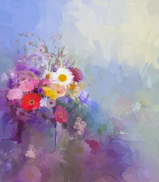 Virág olaj festmény. Flora Vintage színes háttérrel — Stock Fotó