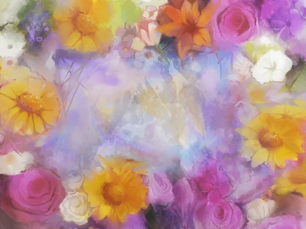 Peinture de fleurs vintage. Fleurs en couleur douce et style flou pour fond — Photo