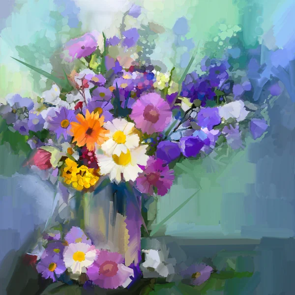 Olajfestmény Margaréta virágok vázában. — Stock Fotó