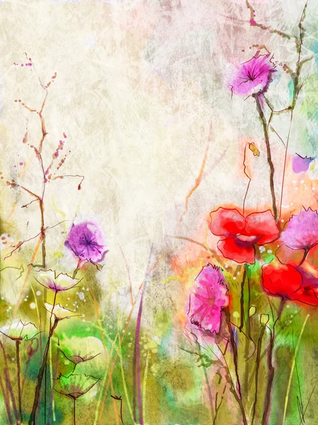 Abstrakte rote Blumen Aquarellmalerei — Stockfoto