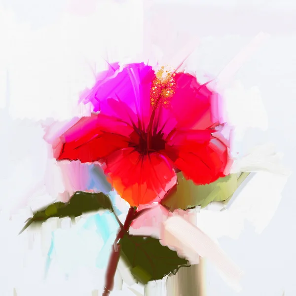 Abstracte olieverfschilderij rode hibiscus bloem — Stockfoto