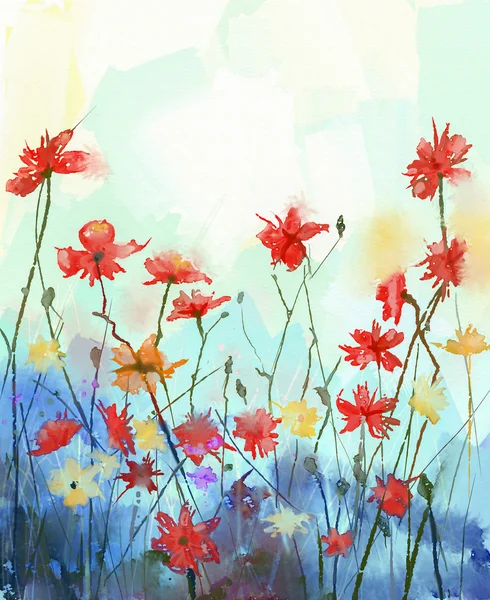 Watercolor flowers painting.Spring floral seasonal nature background