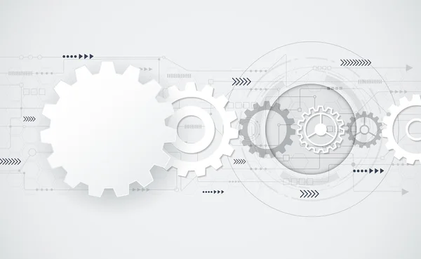 Ingeniería de ruedas de engranajes futuristas abstractas vectoriales en placa de circuito , — Vector de stock