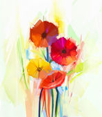 Картина, постер, плакат, фотообои "abstract oil painting of spring flowers . still life of yellow and red gerbera flowers", артикул 73649499