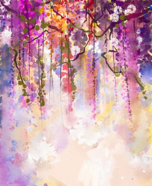 Suluboya resim. Mor çiçekler Wisteria bahar