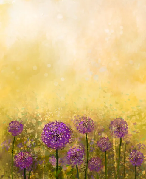 Oil painting Purple onion flower in the meadows — Stock Photo, Image