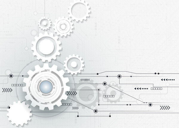 Абстрактное футуристическое, 3D белое бумажное колесо передач на печатной плате
