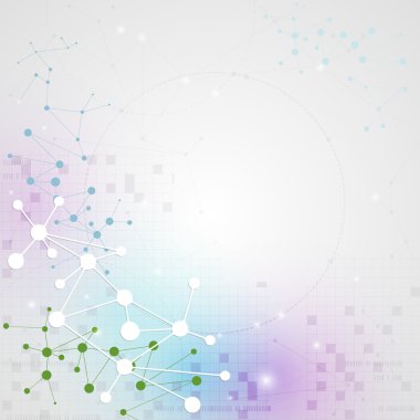 Soyut fütüristik - moleküller teknolojik altyapı. İllüstrasyon vektör tasarım dijital teknoloji kavramı. Tasarımınız için boş yer