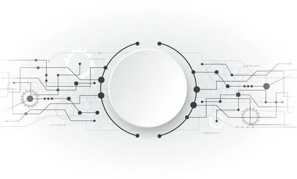 Vector illustration Abstract futuristic circuit board, hi-tech computer digital technology concept, Blank white 3d paper circle for your design on light grey color backgroun — Stock vektor