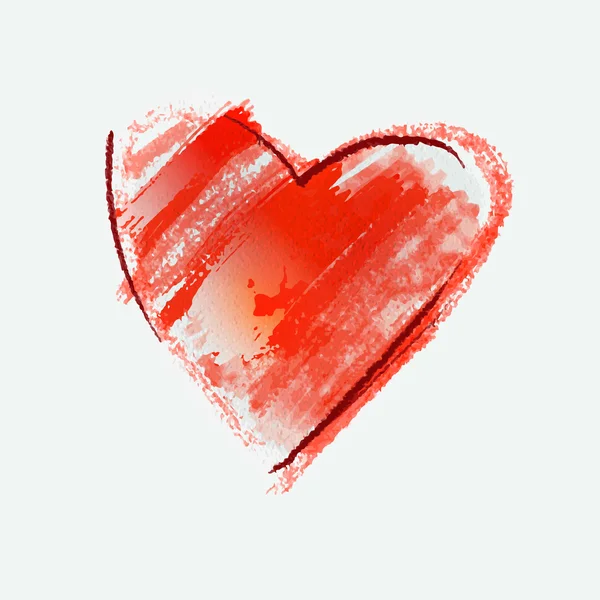Ilustração vetorial da forma de corações vermelhos para o Dia dos Namorados.Misture técnicas desenhadas à mão, pintadas em aquarela. Isolado sobre fundo branco — Vetor de Stock